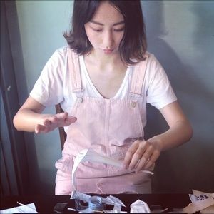 Free people pink denim overall skirt